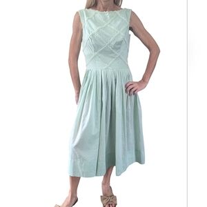 Vintage 1950s Mint Green Fit & Flare Midi Dress Tailored Junior